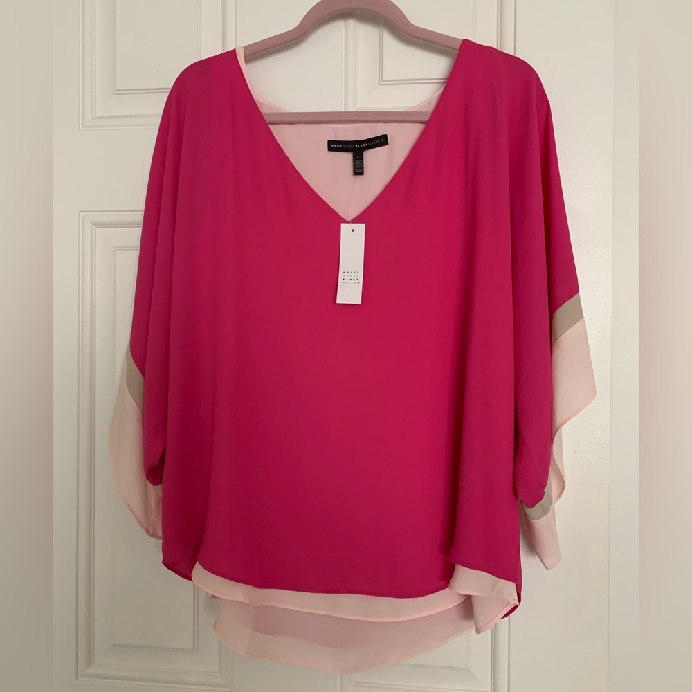 NWT Women’s White House Black Market Colorblock Kimono Blouse Large